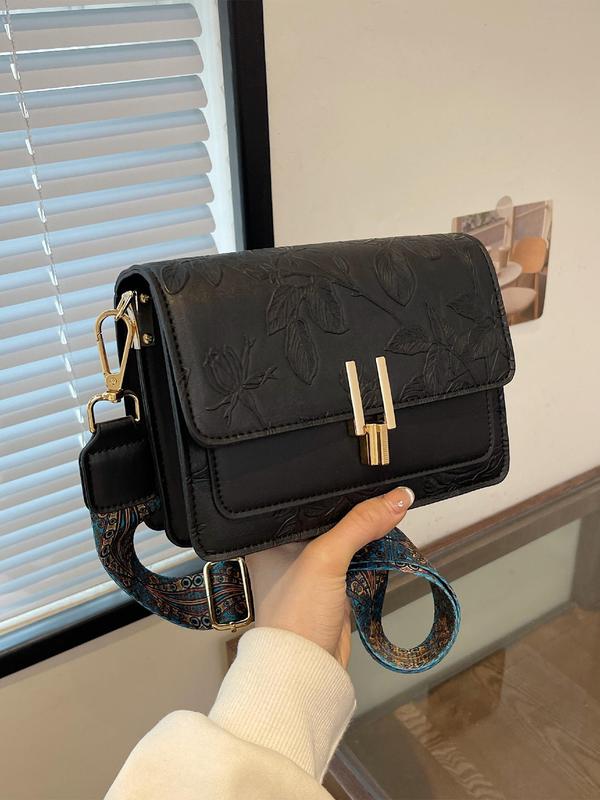 Vintage Floral Embossing Crossbody Bag, Fashionable Pu Shoulder Bag for Women, Casual Versatile High-quality Commuting Bag, Girl Fashionable Shopping Bag