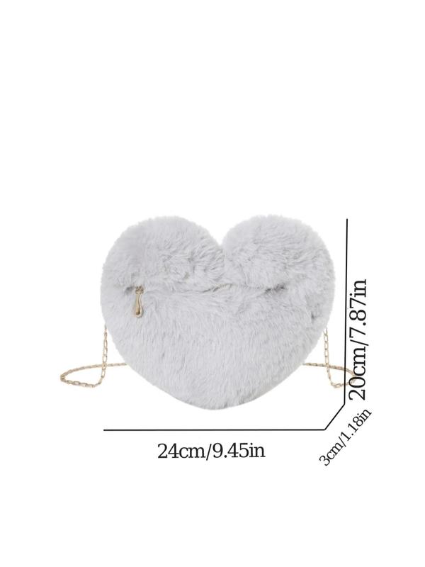 Plush Heart Shaped Crossbody Bag As Galentine's Day & Valentine's Day Gift, Fluffy Bag with Chain Strap, Fashion Solid Color Shoulder Bag, Love Heat Cute Funny Novelty Bag for Women for Dating