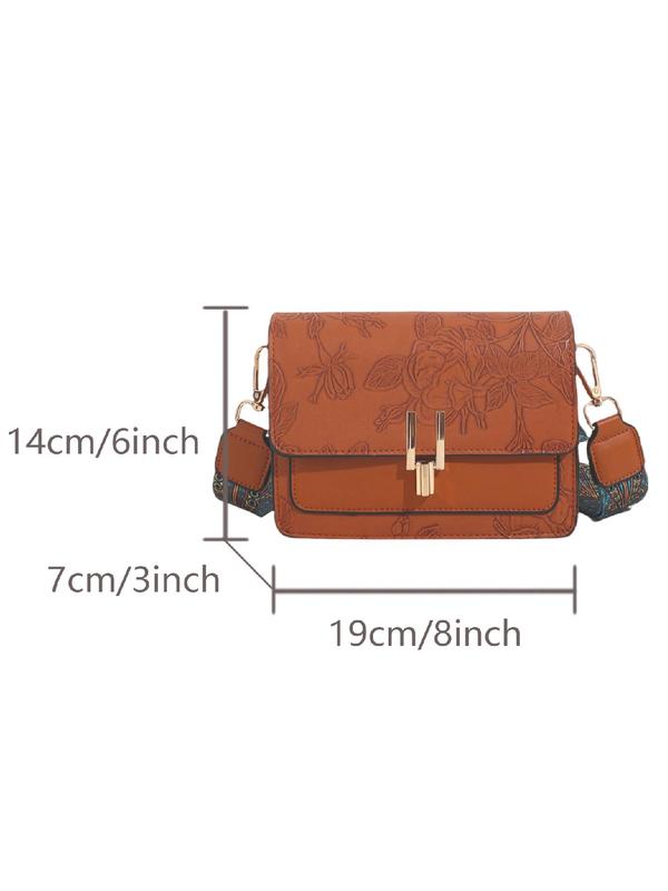 Vintage Floral Embossing Crossbody Bag, Fashionable Pu Shoulder Bag for Women, Casual Versatile High-quality Commuting Bag, Girl Fashionable Shopping Bag