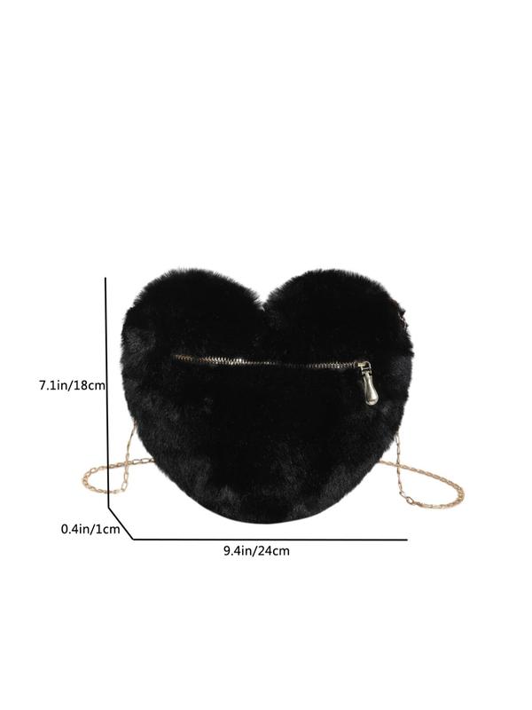 Plush Heart Shaped Crossbody Bag As Galentine's Day & Valentine's Day Gift, Fluffy Bag with Chain Strap, Fashion Solid Color Shoulder Bag, Love Heat Cute Funny Novelty Bag for Women for Dating