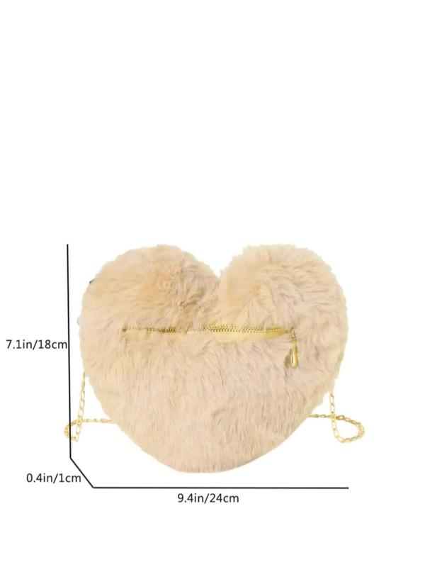 Plush Heart Shaped Crossbody Bag As Galentine's Day & Valentine's Day Gift, Fluffy Bag with Chain Strap, Fashion Solid Color Shoulder Bag, Love Heat Cute Funny Novelty Bag for Women for Dating