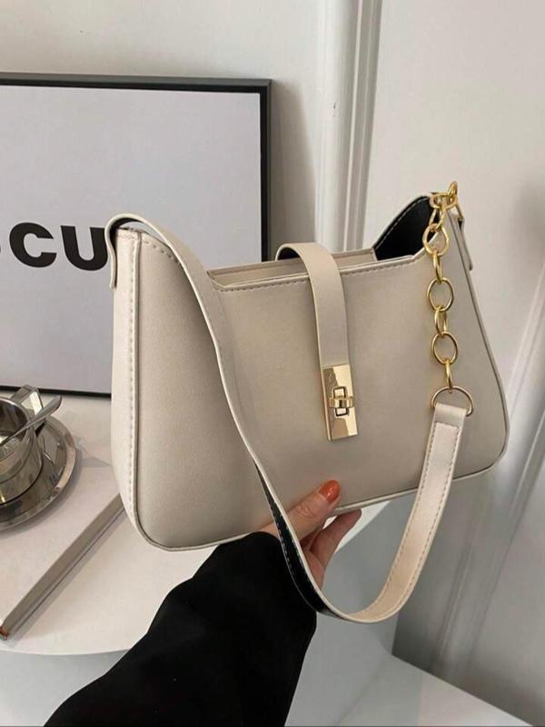 Women's Elegant Solid Color Shoulder Bag, Fashionable Chain Strap Crossbody Bag for Daily Used, Casual Trendy Versatile High-quality Daily Commuting Bag