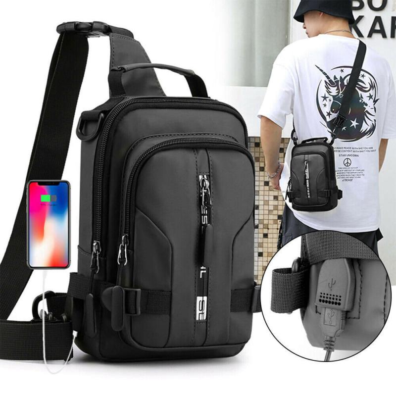 Men's Sling Chest Bag Waterproof Anti-theft Shoulder Crossbody Backpack USB Gift