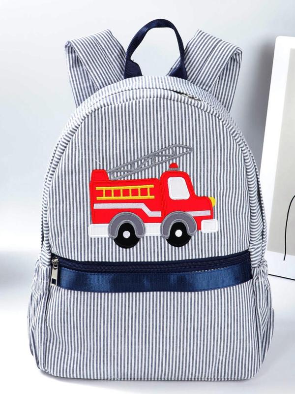 Cartoon Fire Truck Embroidery Backpack, Casual Versatile Zipper Backpack for Women & Men, Fashionable Backpack for Daily Use