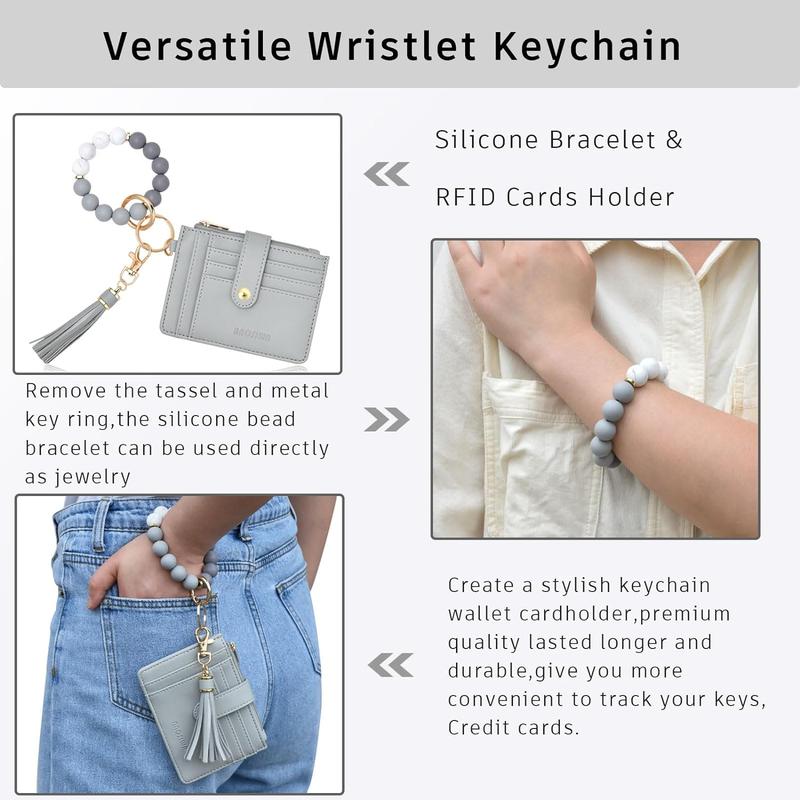 silicone bracelet keychain wallet for women wristlet card holder slim RFID wallet with leather tassel