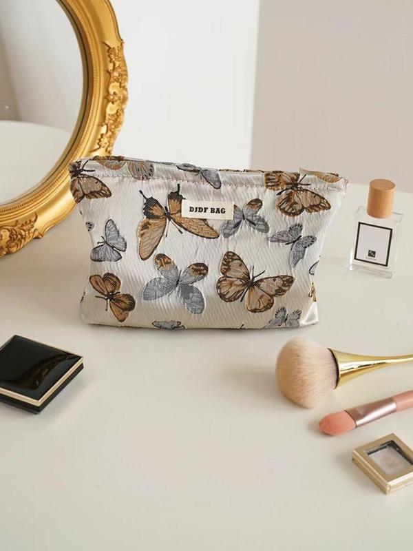 Women's Elegant Butterfly Pattern Makeup Bag, Multifunctional Portable Cosmetic Storage Bag, Large Capacity Travel Makeup Bag for Women & Girls