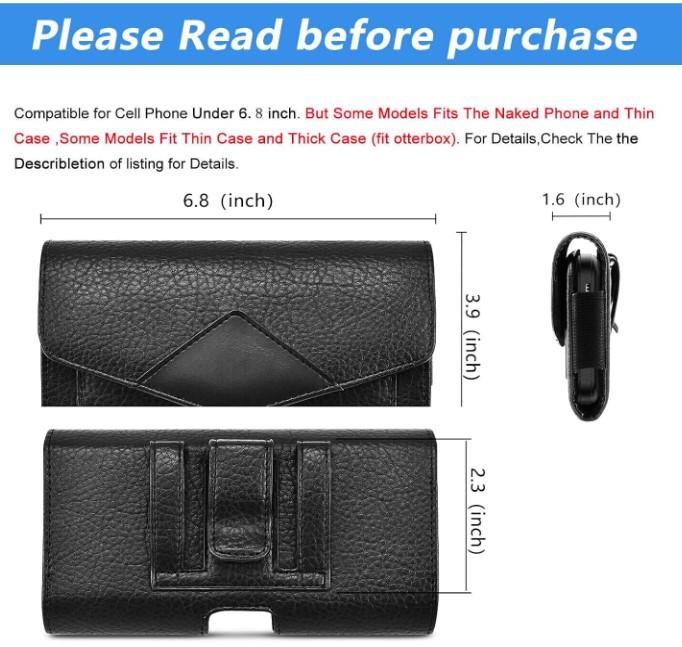 Leather Cell Phone Holster Belt Loop Phone Belt Holder for Men Carrying Phone Pouches Wallet Black for Phone 14 13 12 1114Pro 13Pro 12 Pro Samsung Motorola (Holster for 1 Phone)