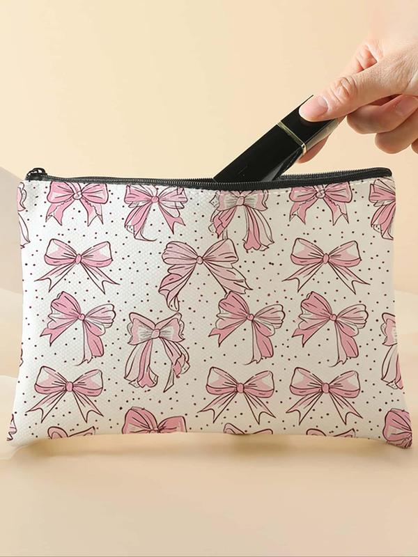 Bow Pattern Makeup Bag, Multi-functional Storage Bag, Travel Makeup Bag, Suitable for Leisure Travel, Business Trips