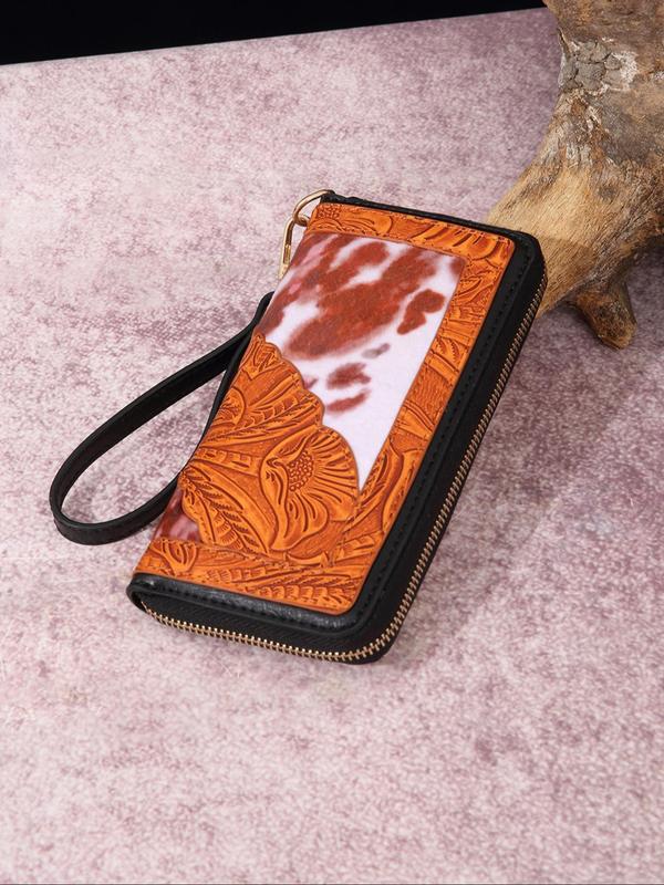 Women's  Fashionable Random Print Boho Style Long Wallet, Casual Patchwork Design Phone Wallet for Daily Used, Matching Zipper Vintage Wallet for Daily Used