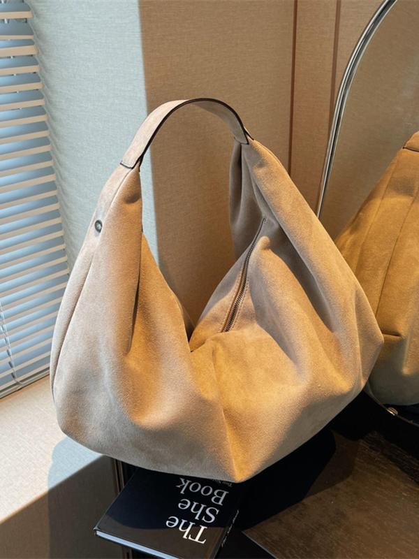 Women's Solid Color Suede Tote Bag, Large Capacity Shoulder Bag, Stylish Tote Bag for Women