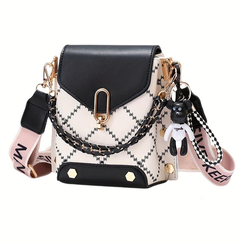 Mini Chic Plaid Crossbody Bag - Stylish Women's Crossbody Bags with Elegant Chain Accent,Flap Closure, Chain Decor , Wide Strap, and Multiple Compartments for Everyday Elegance, Night-Out Essentials, and Travel Accessories