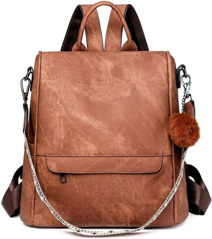 Backpack Purse for Women Ladies Backpack Vegan PU Leather Fashion Anti-theft Rucksack Waterproof Classic Print Daypack Shoulder Handbag Bag Security Casual Travel Hiking Knapsacks, Brown