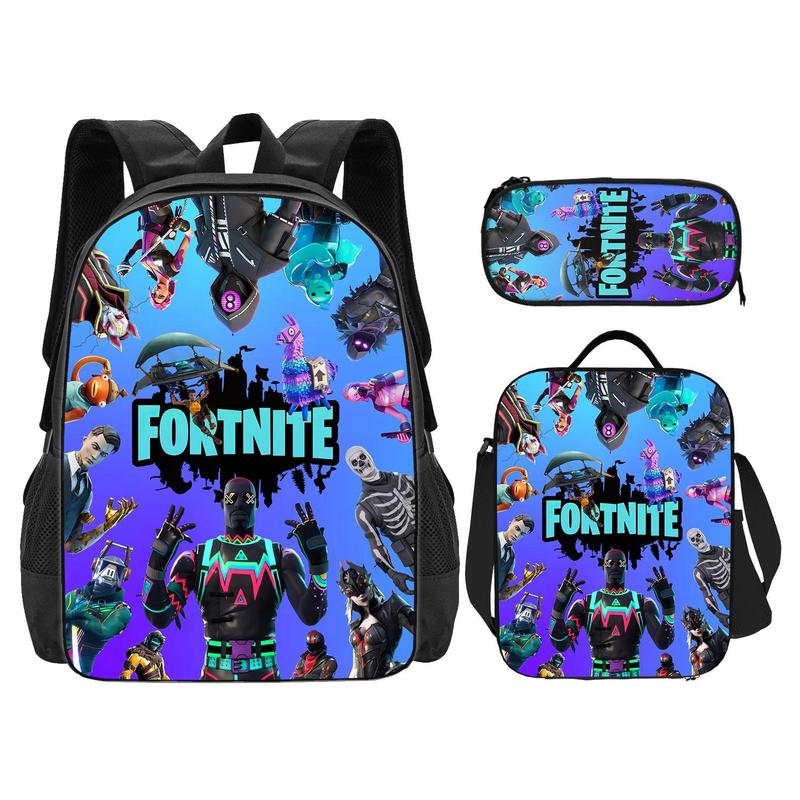 Fortnite Backpack set 3-in-1 Anime Backpack Set Casual Cartoon Backpack Lightweight Travel Backpack Novelty Backpack