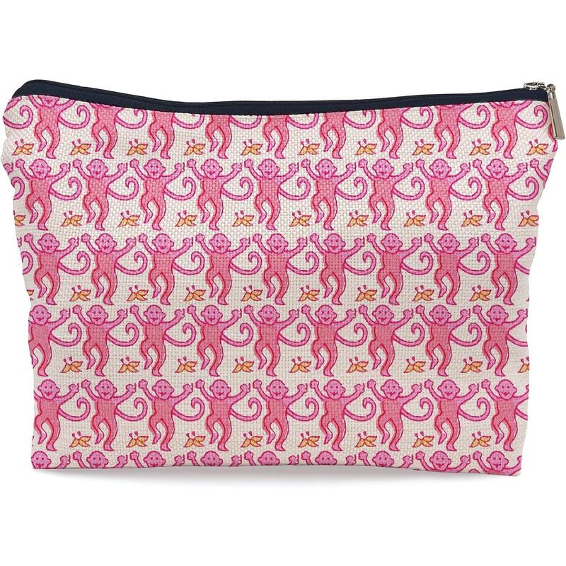 Preppy makeup bag,pink makeup bag, women's makeup bag zipper pouch travel toiletry, gifts for monkey lovers teen girls