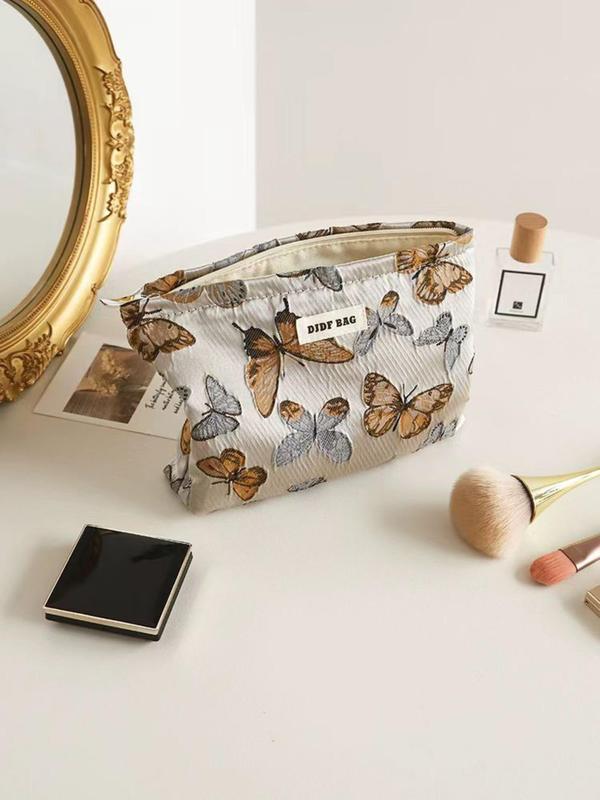 Women's Elegant Butterfly Pattern Makeup Bag, Multifunctional Portable Cosmetic Storage Bag, Large Capacity Travel Makeup Bag for Women & Girls