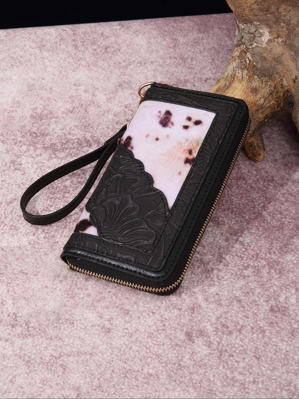 Women's  Fashionable Random Print Boho Style Long Wallet, Casual Patchwork Design Phone Wallet for Daily Used, Matching Zipper Vintage Wallet for Daily Used