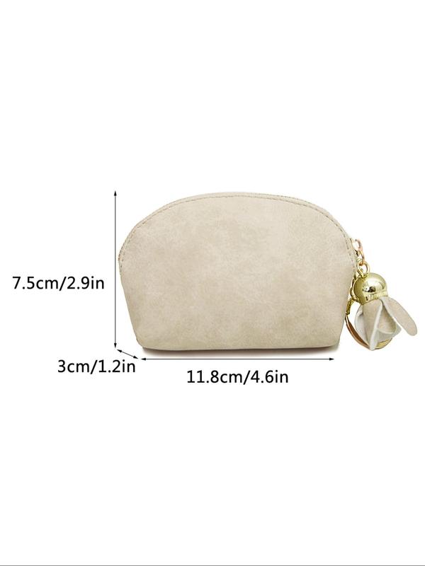 Women's Solid Color Zipper Coin Purse, Fashionable Coin Purse with Keychain Design for Women & Girls, Casual Versatile Small Wallet for Daily Used