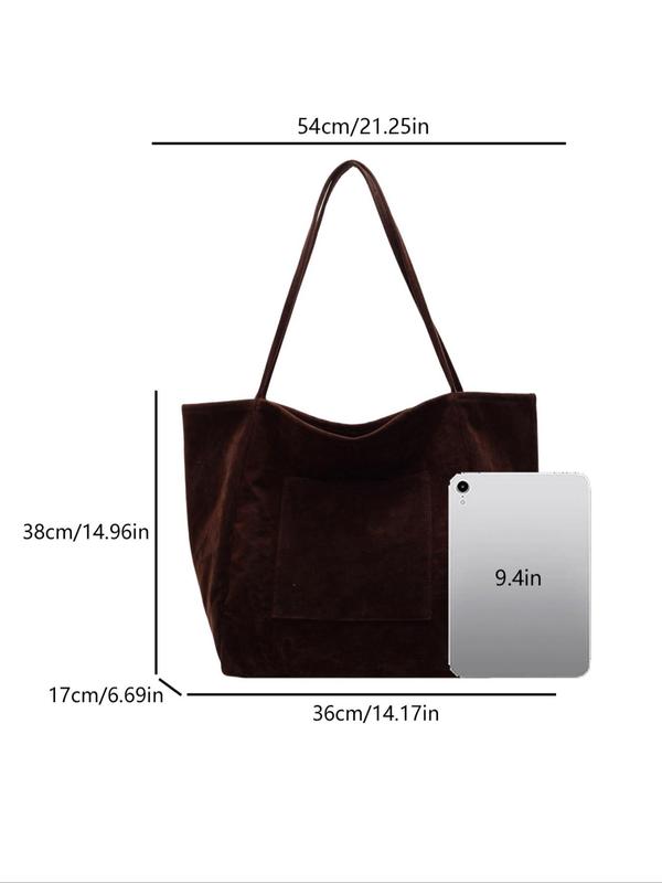 Women's Solid Color Suede Tote Bag, Fashionable Large Capacity Shoulder Bag for Work & Daily Used, Casual Trendy Versatile High-quality Daily Commuting Bag