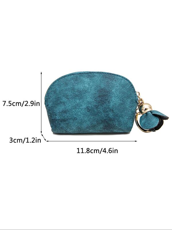 Women's Solid Color Zipper Coin Purse, Fashionable Coin Purse with Keychain Design for Women & Girls, Casual Versatile Small Wallet for Daily Used