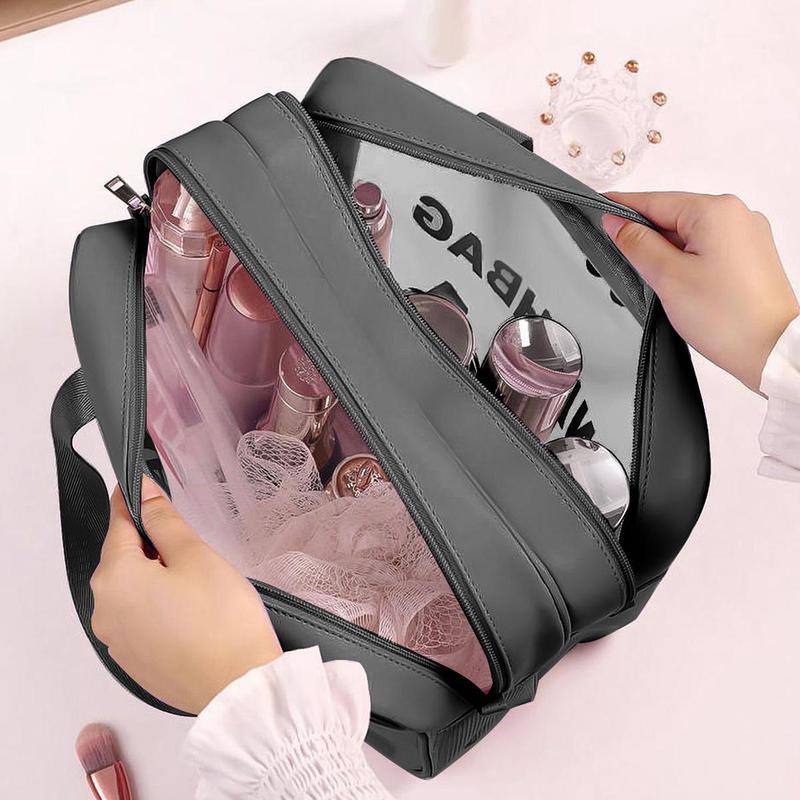 Translucent Zipper Makeup Bag with Handle, Portable Cosmetic Double Layer Summer Travel Washbag, Toiletry Bag, Facial Wash Tool Storage Bag, Trending Makeup Bag Products, Makeup Products