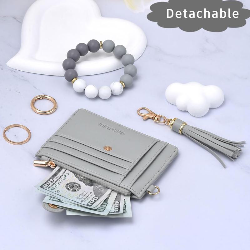 silicone bracelet keychain wallet for women wristlet card holder slim RFID wallet with leather tassel