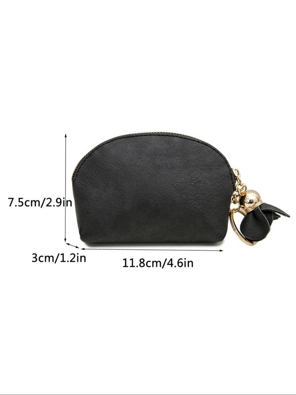 Women's Solid Color Zipper Coin Purse, Fashionable Coin Purse with Keychain Design for Women & Girls, Casual Versatile Small Wallet for Daily Used