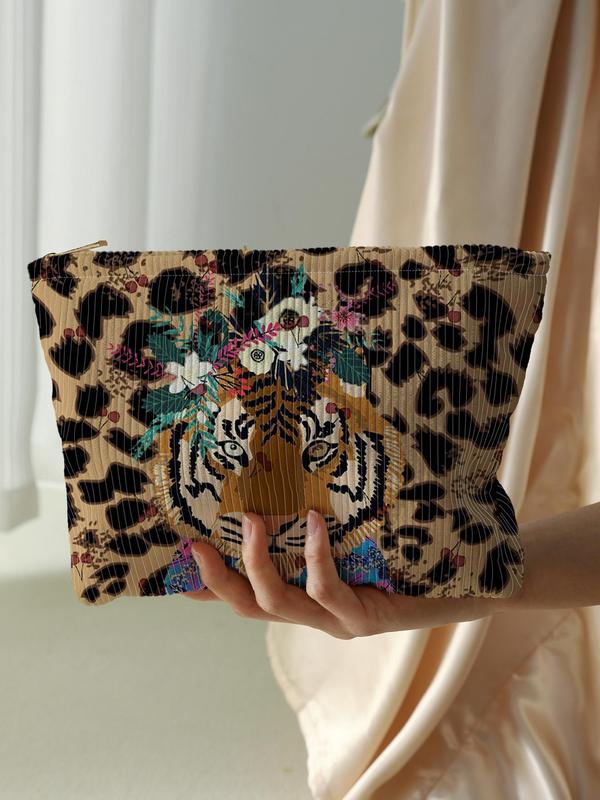 Fashion Leopard & Floral & Tiger Pattern Makeup Bag, Casual Versatile Cosmetic Storage Bag, Travel Makeup Bag for Women & Girls for Travel Use