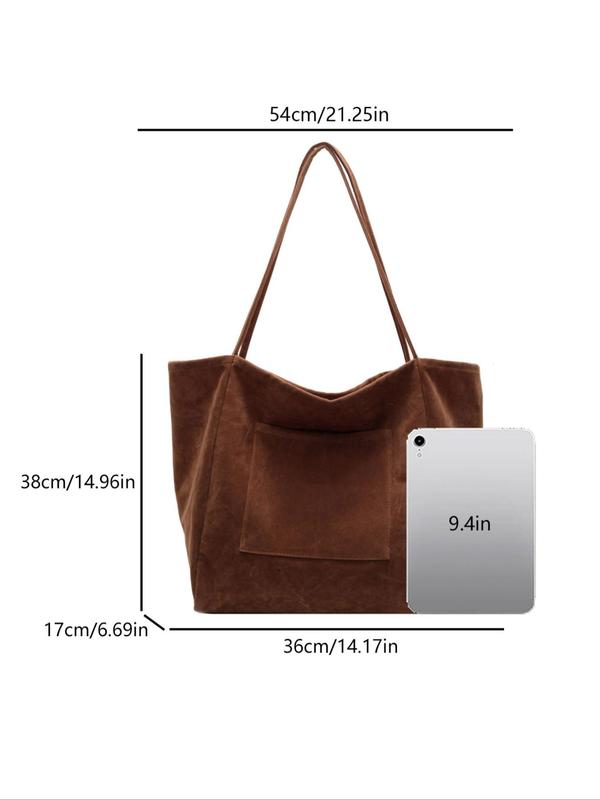 Women's Solid Color Suede Tote Bag, Fashionable Large Capacity Shoulder Bag for Work & Daily Used, Casual Trendy Versatile High-quality Daily Commuting Bag