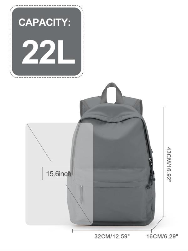 Casual Plain Zipper Backpack, Lightweight Waterproof Backpack with USB Charging Port, Versatile Backpack for School & Travel