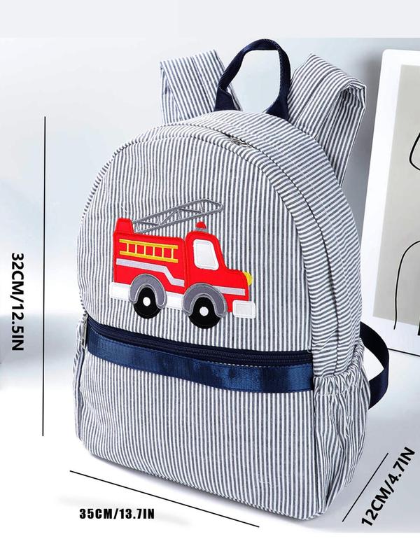 Cartoon Fire Truck Embroidery Backpack, Casual Versatile Zipper Backpack for Women & Men, Fashionable Backpack for Daily Use