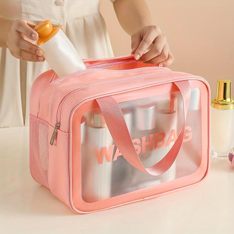 Translucent Zipper Makeup Bag with Handle, Portable Cosmetic Double Layer Summer Travel Washbag, Toiletry Bag, Facial Wash Tool Storage Bag, Trending Makeup Bag Products, Makeup Products