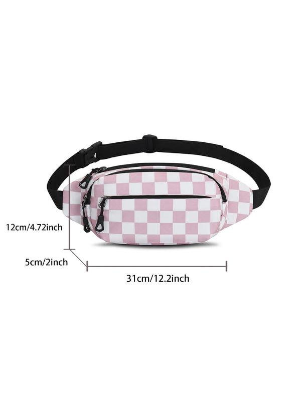 Unisex Checkerboard Pattern Zipper Belt Bag, Fashionable Casual Versatile Pocket Design Chest Bag for Daily Used, Trendy All-match Sling Bag