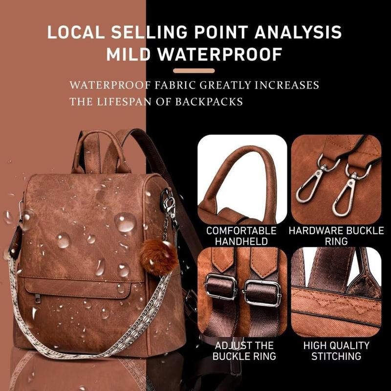 Backpack Purse for Women Ladies Backpack Vegan PU Leather Fashion Anti-theft Rucksack Waterproof Classic Print Daypack Shoulder Handbag Bag Security Casual Travel Hiking Knapsacks, Brown