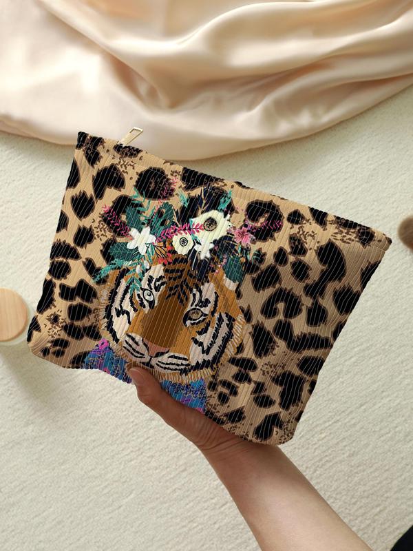 Fashion Leopard & Floral & Tiger Pattern Makeup Bag, Casual Versatile Cosmetic Storage Bag, Travel Makeup Bag for Women & Girls for Travel Use