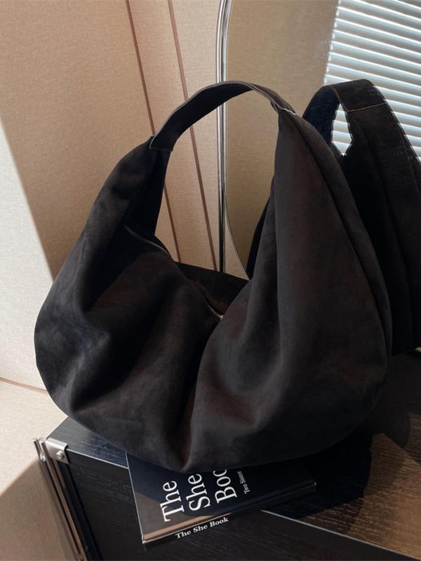 Women's Solid Color Suede Tote Bag, Large Capacity Shoulder Bag, Stylish Tote Bag for Women