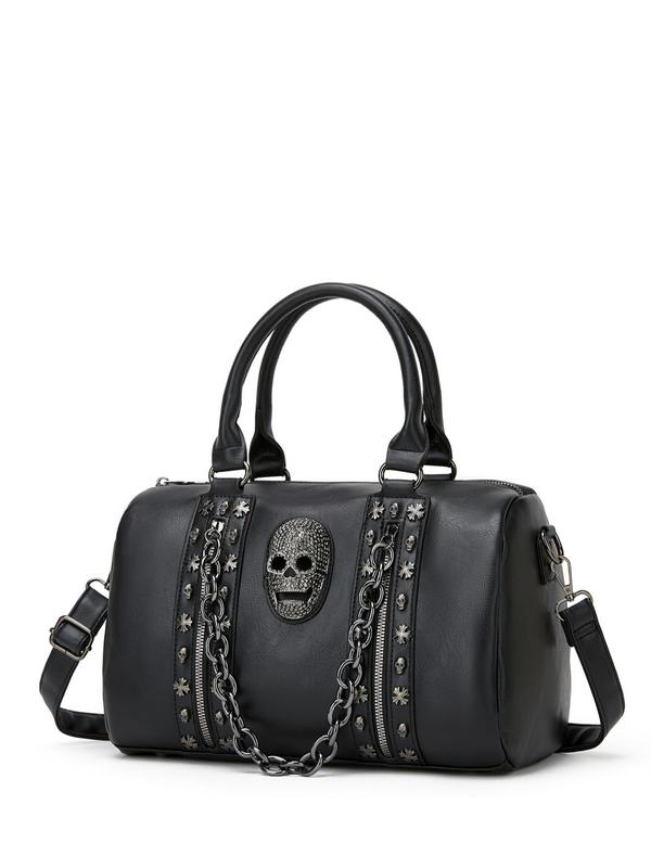 Women's Punk Fashion Skull & Chain Design Tote Bag, Casual Large Capacity Shoulder Bag with Adjustable Strap for Work & Daily Used, Fashion Women's Bag for Party, Daily Clothing Decor As Gifts