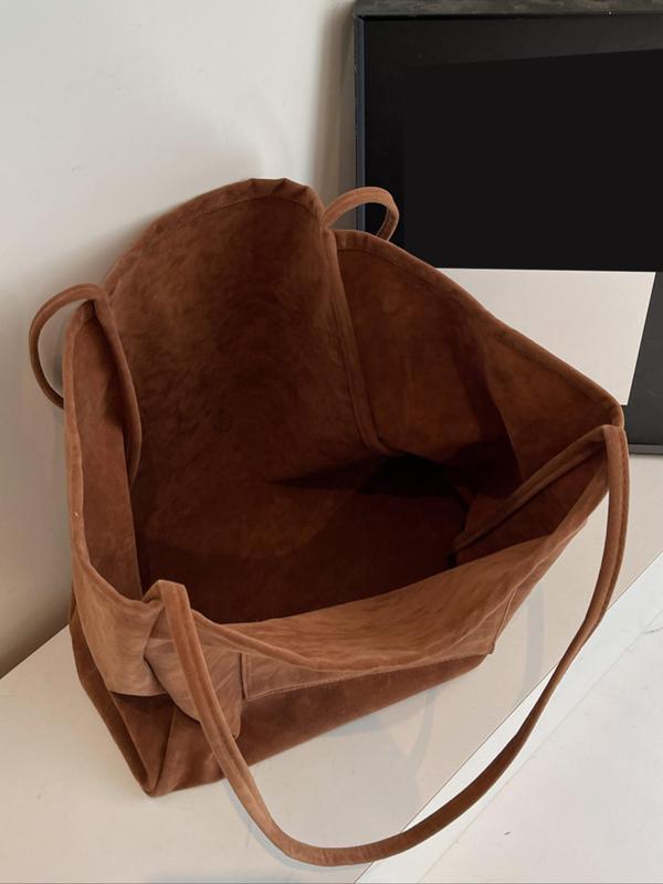 Women's Solid Color Suede Tote Bag, Fashionable Large Capacity Shoulder Bag for Work & Daily Used, Casual Trendy Versatile High-quality Daily Commuting Bag