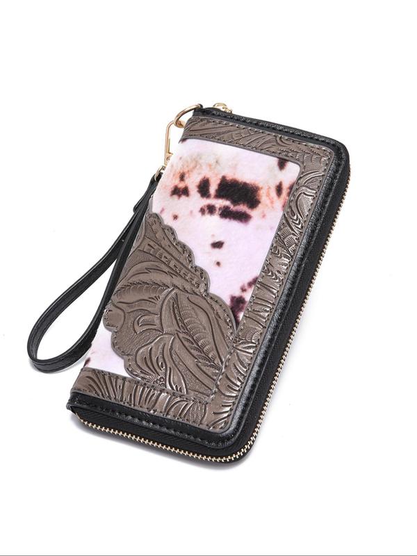 Women's  Fashionable Random Print Boho Style Long Wallet, Casual Patchwork Design Phone Wallet for Daily Used, Matching Zipper Vintage Wallet for Daily Used