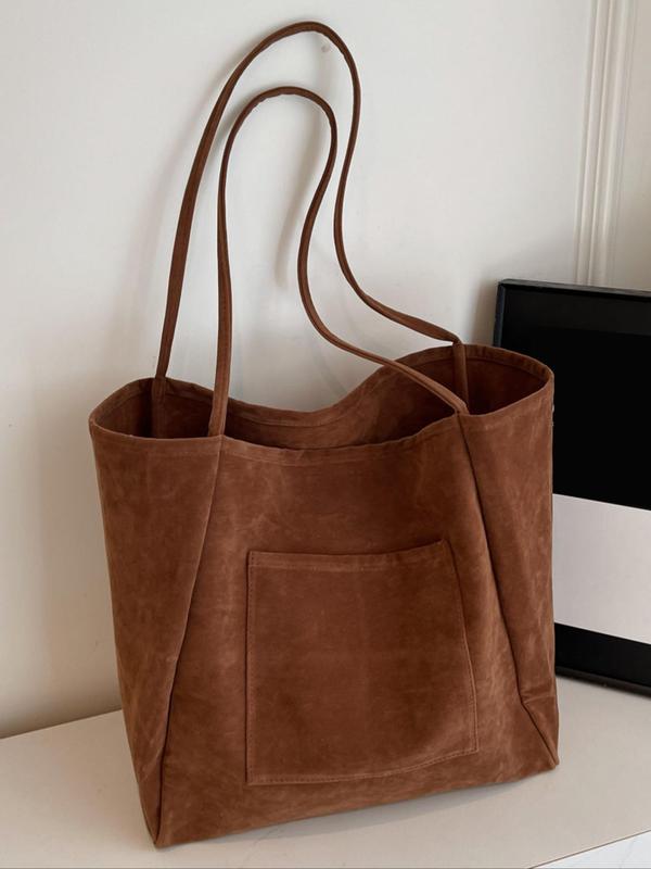 Women's Solid Color Suede Tote Bag, Fashionable Large Capacity Shoulder Bag for Work & Daily Used, Casual Trendy Versatile High-quality Daily Commuting Bag