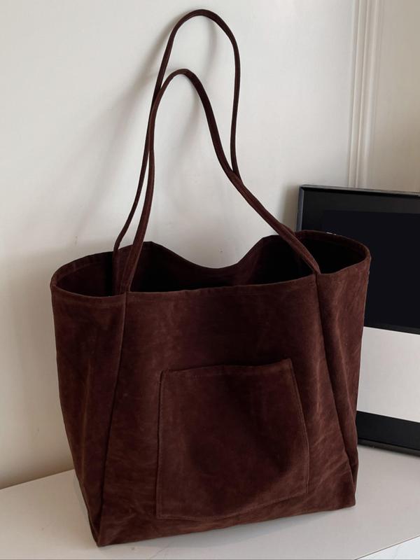 Women's Solid Color Suede Tote Bag, Fashionable Large Capacity Shoulder Bag for Work & Daily Used, Casual Trendy Versatile High-quality Daily Commuting Bag