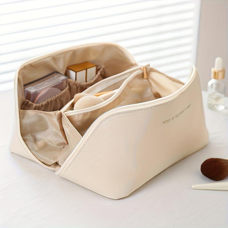 Travel Makeup Bag, Large Capacity Cosmetic Bags For Women, Waterproof Portable Pouch Open Flat Toiletry Bag Make Up Organizer With Divider And Handle