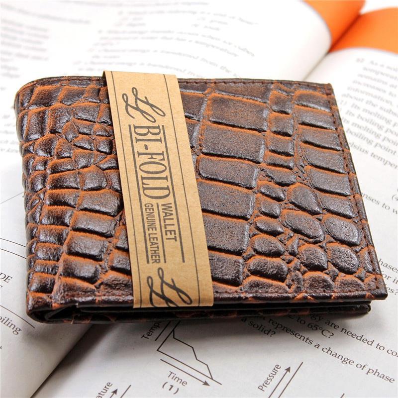 New Mens Genuine Leather Bifold Wallet ID Credit Card Alligator Window Crocodile