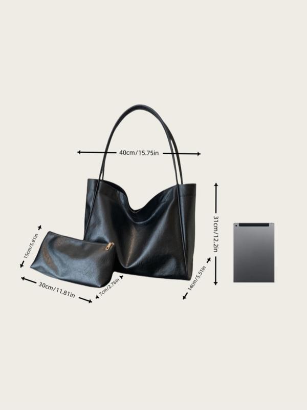 Women's Solid Color Shoulder Bag & Clutch Bag, Fashionable Large Capacity Tote Bag Set for Daily Life, Casual Trendy Versatile Commuting Bag, Girl Fashionable Shopping Bag