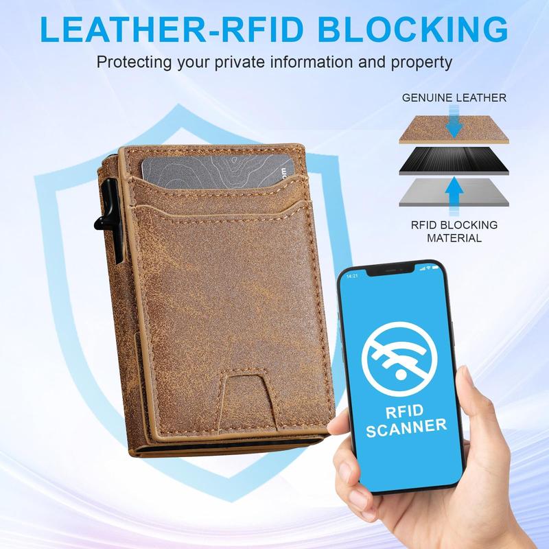 Furid Airtag Wallet For Men: Trifold Leather Wallet With Airtag Holder- RFID Blocking, 2024 Summer Business Card Slots Pop Up Card Holder, Casual Summer New Trendy Gift