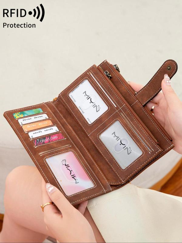 Women's Fashion Vintage Long Wallet, Casual Large Capacity Credit Card Holder, RFID Blocking Wallet for Credit Card  ID Card  Coins  Cash