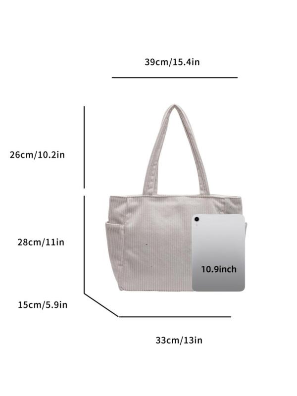 Women's Solid Color Corduroy Tote Bag, Casual Large Capacity Shoulder Bag for Daily Used, Trendy Versatile High-quality Daily Commuting Bag, Girl Fashionable Shopping Bag