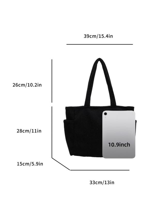 Women's Solid Color Corduroy Tote Bag, Casual Large Capacity Shoulder Bag for Daily Used, Trendy Versatile High-quality Daily Commuting Bag, Girl Fashionable Shopping Bag