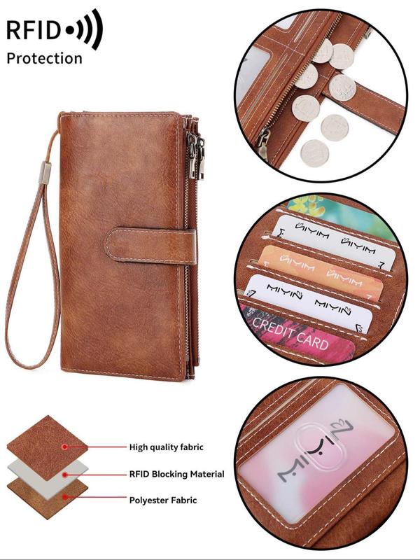 Women's Fashion Vintage Long Wallet, Casual Large Capacity Credit Card Holder, RFID Blocking Wallet for Credit Card  ID Card  Coins  Cash