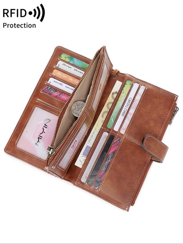 Women's Fashion Vintage Long Wallet, Casual Large Capacity Credit Card Holder, RFID Blocking Wallet for Credit Card  ID Card  Coins  Cash