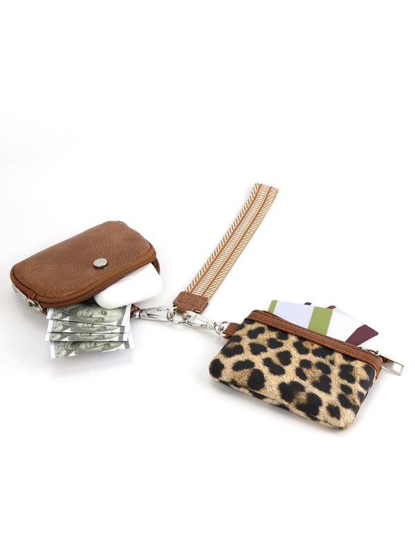 Women's Cute Leopard Print Zipper Short Wallet, Trendy Versatile Wristlet Wallet, Fashionable All-match Versatile Coin Purse for Daily Use